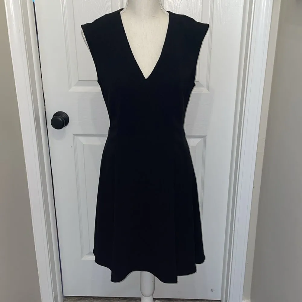 Theory Black Cap Sleeve Deep V Neck Dress, NWT - Image 5