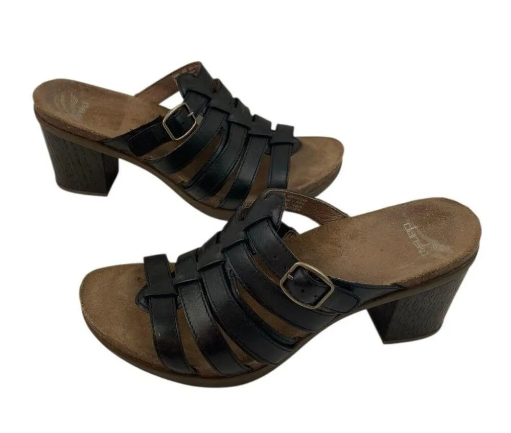 *Dansko Strappy Sandal Womens Size 40 Black Leather Slip On Comfort Heel Shoe - Image 11