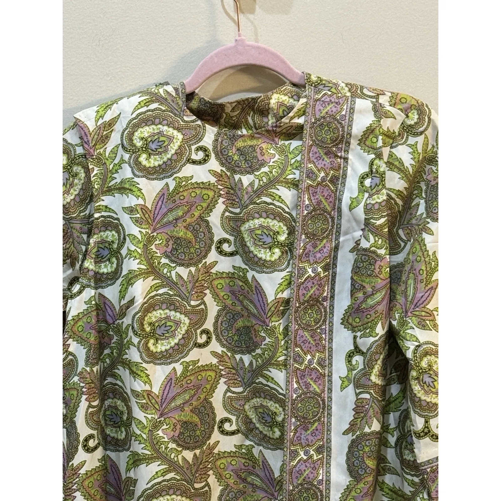 1960 Vintage Diana Dean by Julius Lonschein Caftan Wrap Day Dress Paisley Pocket Green Size undefined - Image 3
