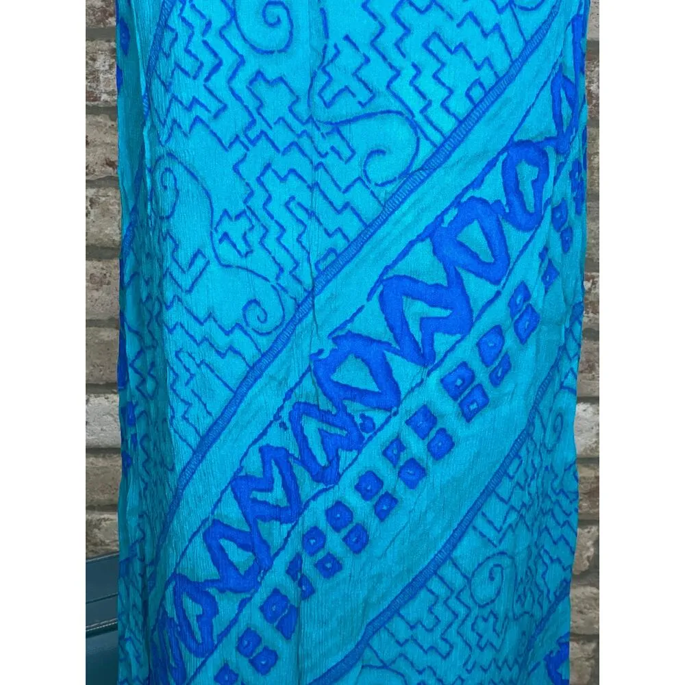 Sun dress maxi tribal boho geometric 1990s blue teal green swallow tail top - Image 5