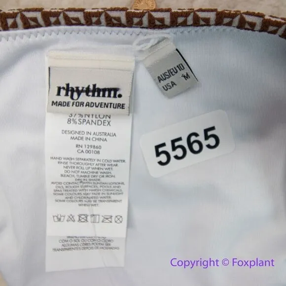 NEW Rhythm. Free People Geo high cut Cheeky bikini bottom coco , size M Brown Size M - Image 8