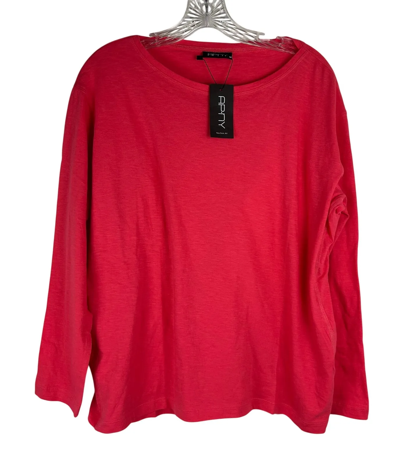 AP NY Relaxed Long Sleeve Tee Shirt Womens Medium Coral Pink NWT - Image 1