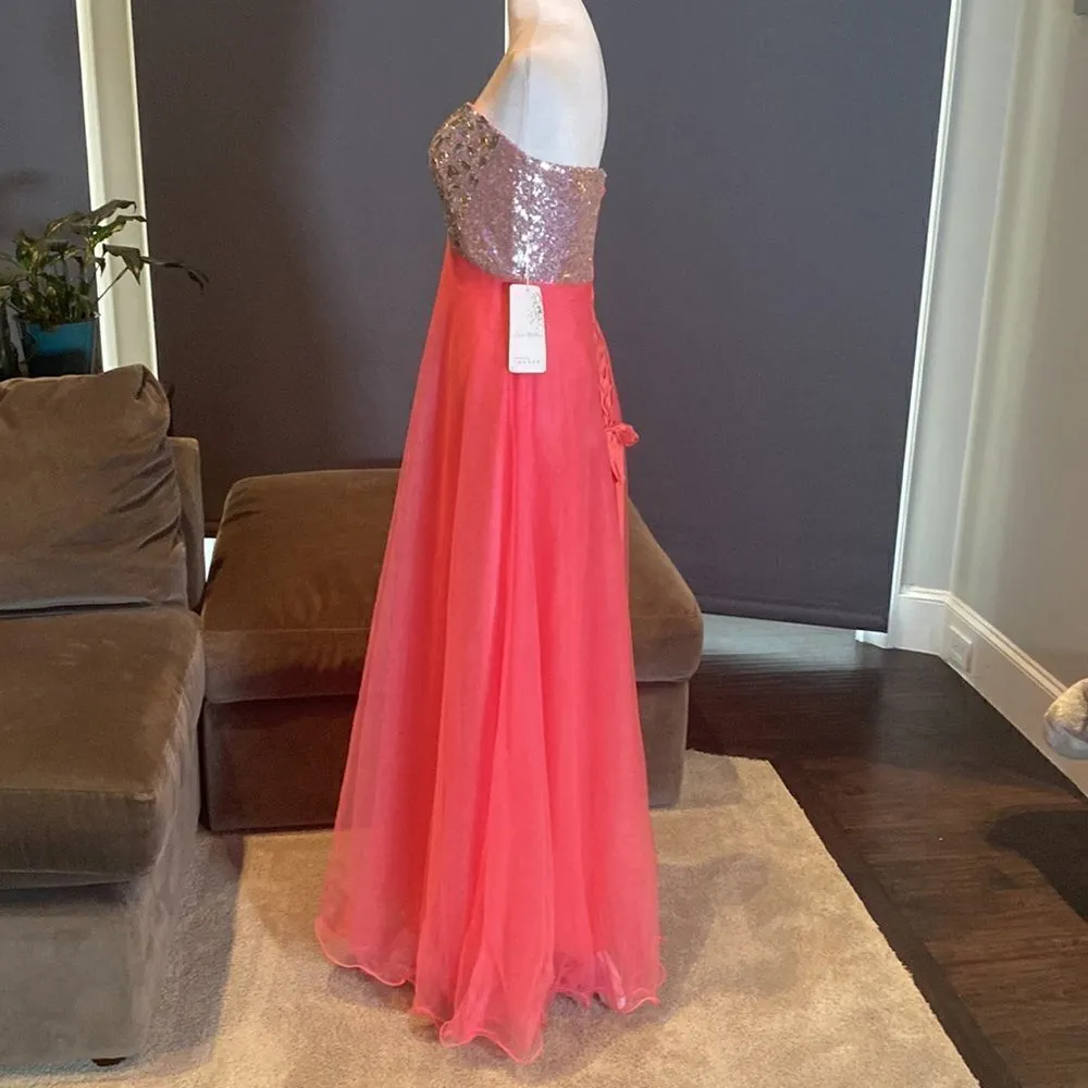 Women’s Pink Full Length Sparkly Tulle & Sequined Prom Party Dress Size S NWT - Image 6