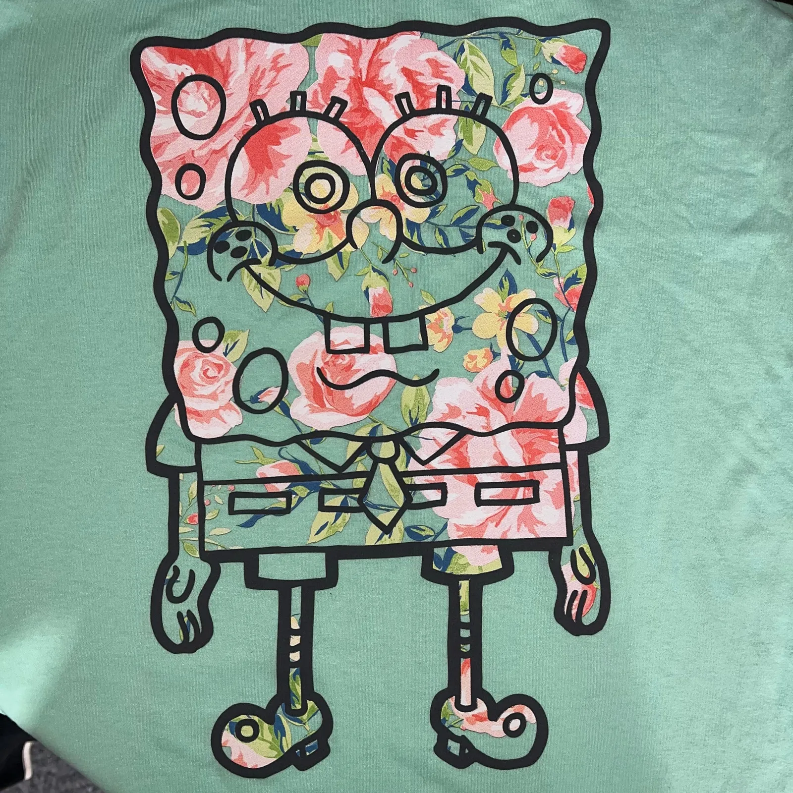 Nickelodeons SpongeBob Square Pants Womens T Shirt Top Green Floral Print XL - Image 2
