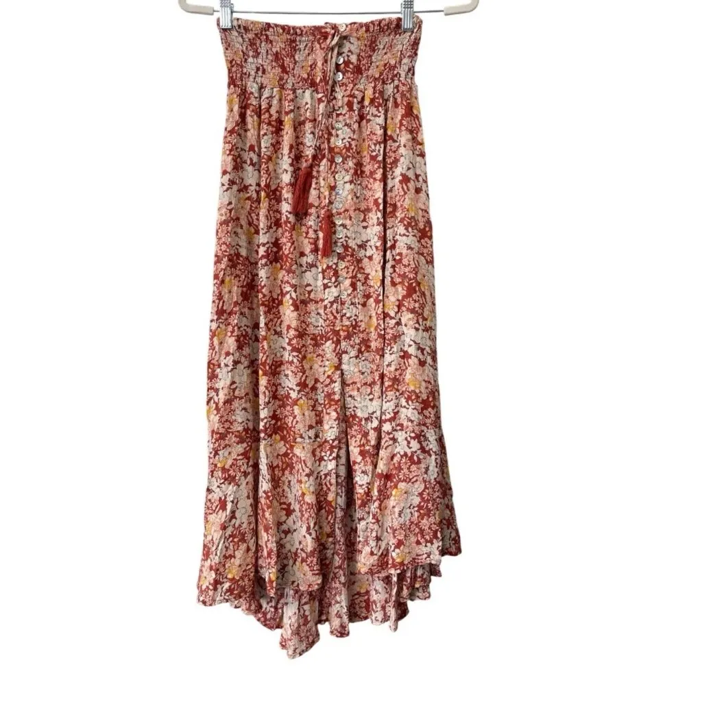 Cynthia Rowley Bohemian Skirt LARGE Floral Button Tassel Split Hippie NEW - Image 11