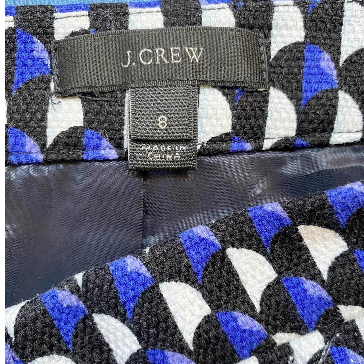 J. Crew Jet Set Geo Print Cotton Canvas Mini Skirt Lined Blue/White 8‎ - Image 6