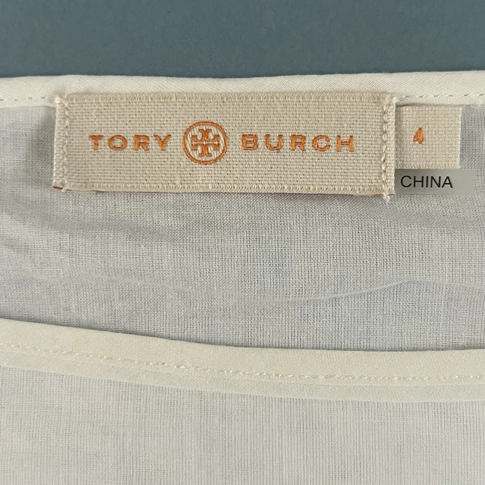 Tory Burch Scallop Hem Eyelet Ruffle White Cotton Blouse - Image 5