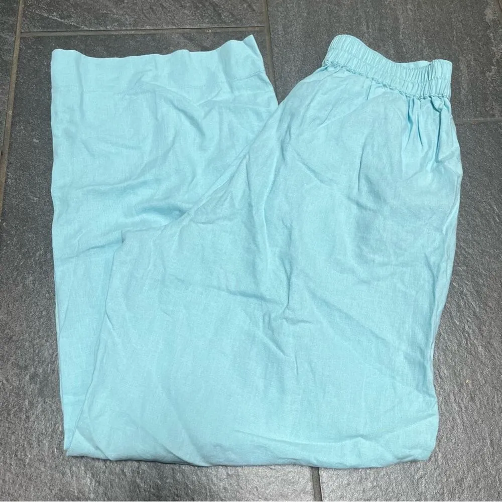 NWT Baby Blue Madewell Pull-On Straight Crop Pants Linen Blend SZ 0 Lightweight - Image 11