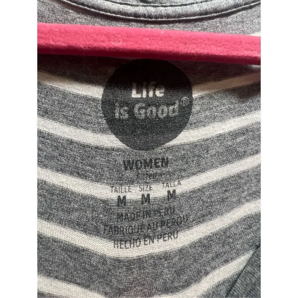 Life Is Good Striped Listen To Your Heart Shirt Woman’s Size Medium-Holes Flaw - Image 6