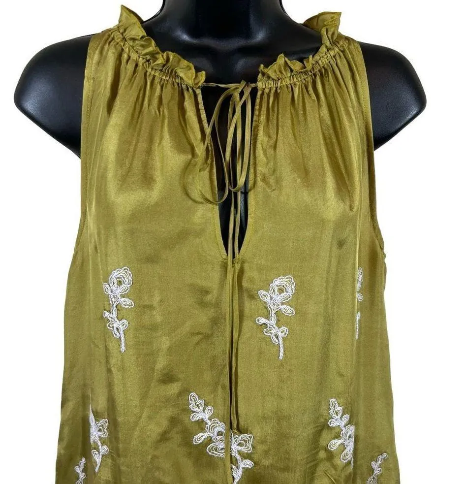 David Meister Chartreuse Embroidered Tunic Top Silk Shift Mini Dress - Image 2