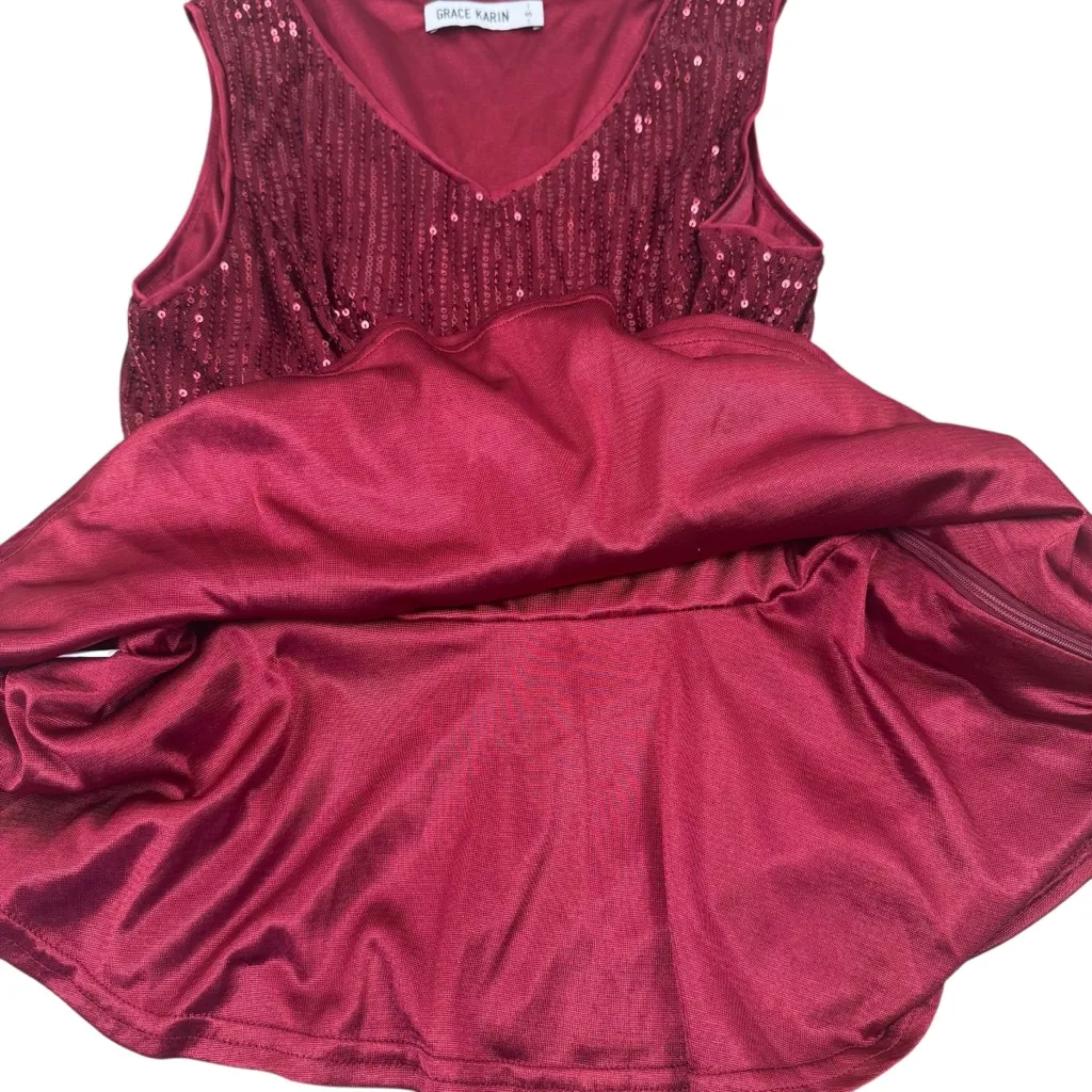 Grace Karin Red Sequin Peplum Sleeveless Blouse Top Size Small Holiday Party - Image 7