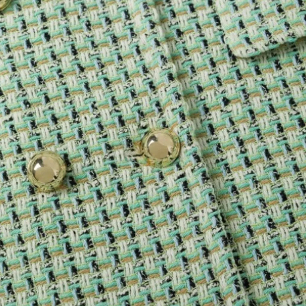 Mango NWT MNG Double-breasted tweed jacket Green Medium - Image 8