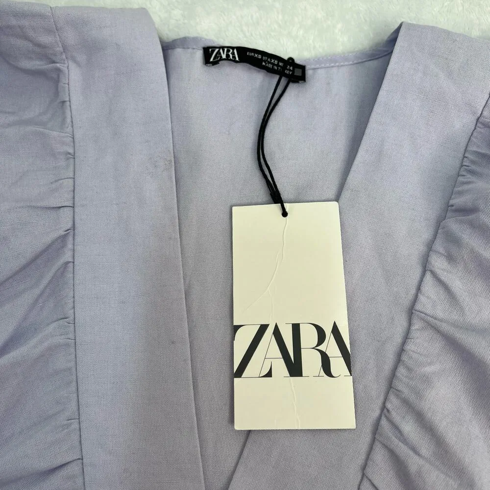 Zara Purple Crop Top Plunging Deep V-Neck Crop Puff Sleeve Coquette Size XS NWT - Image 4