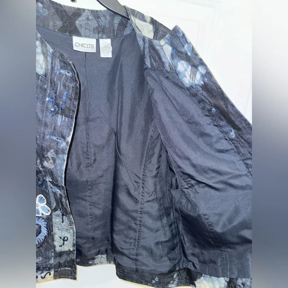 Chico’s tie-dye unique hippy chic embroidered sequins denim jacket - Image 10