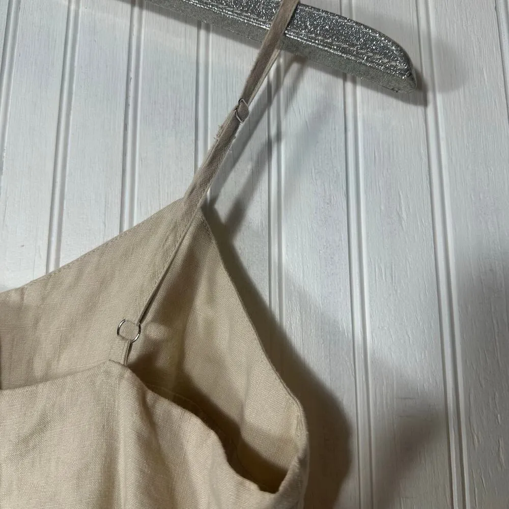 isalis Tan Linen Button Front Midi Dress - Image 4