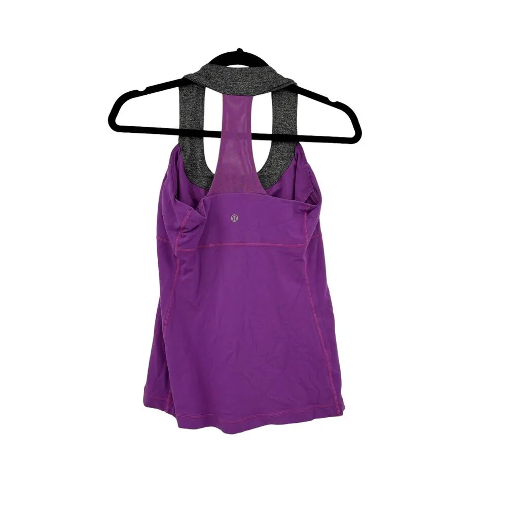 Lululemon Top Womens 6 Scoop Neck Mesh Racerback Tank Purple Gray Built In Bra - Image 2