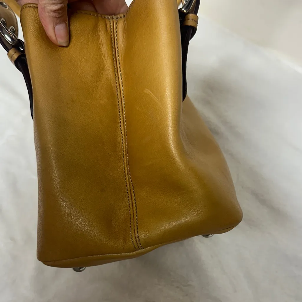 Tignanello Mustard Leather Satchel with Buckle Details - Image 4