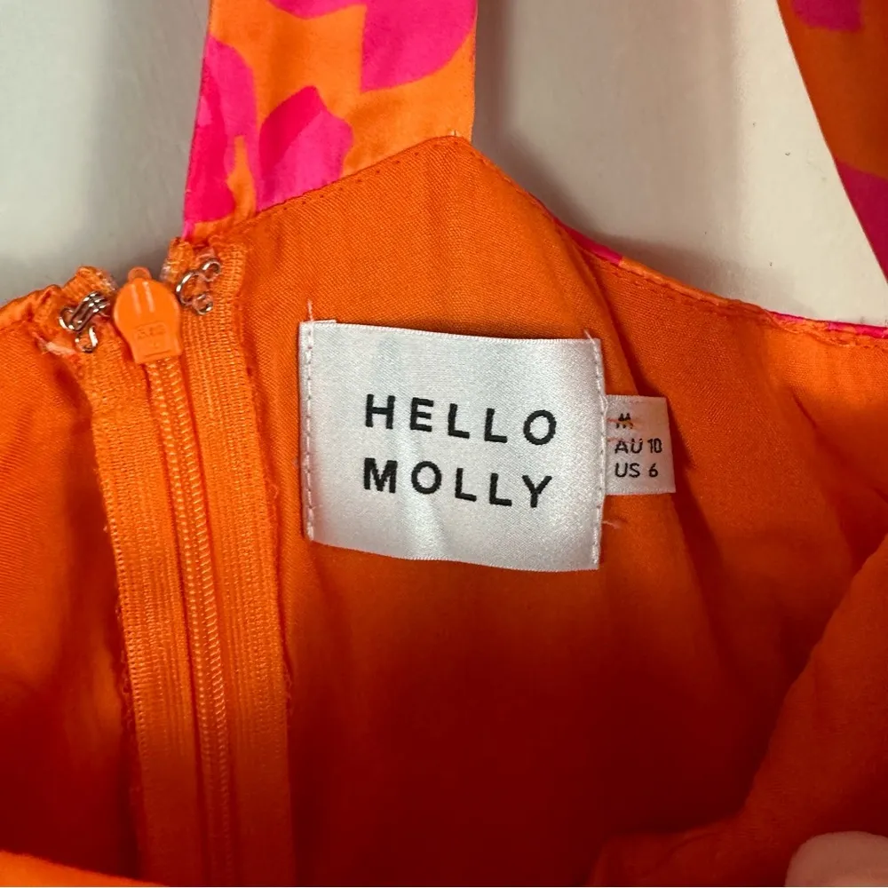 | Bright Pink and Orange Floral One Shoulder Satin Dress Medium - Image 5