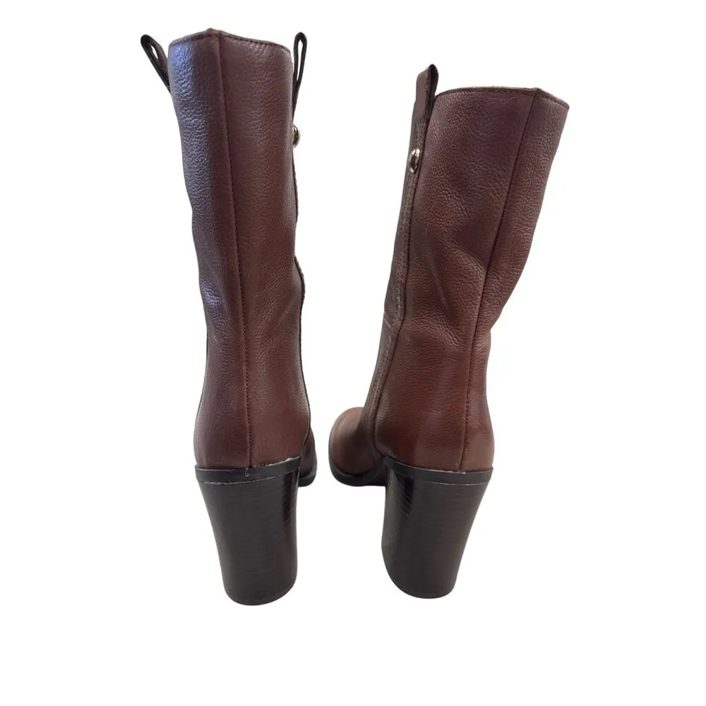 Nine West Womens Brown Leather retro Y2K Mid Calf Boots Size 10M SKU 7171 - Image 5