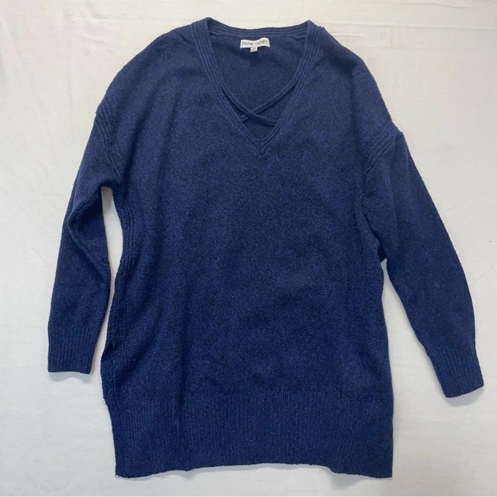 Thyme + Honey Oversized V-neck Sweater Size 1X blue black knit - Image 5