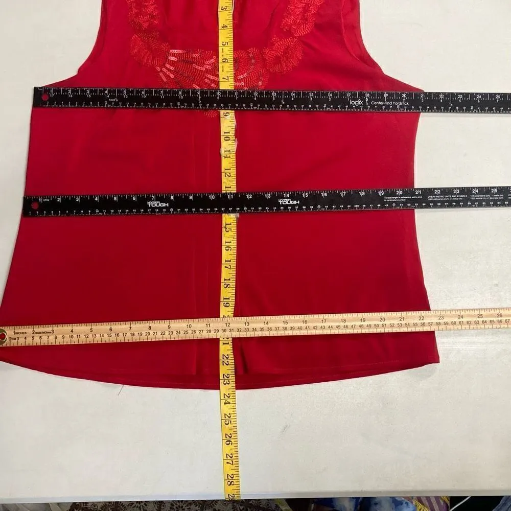 COLDWATER CREEK Women’s Red Top Size Large Embroidered Beaded Ruched Sleeveless - Image 11