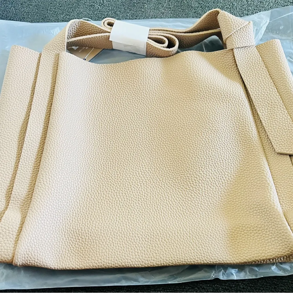Tan Faux Pebbled Leather Shoulder Bag - Image 3