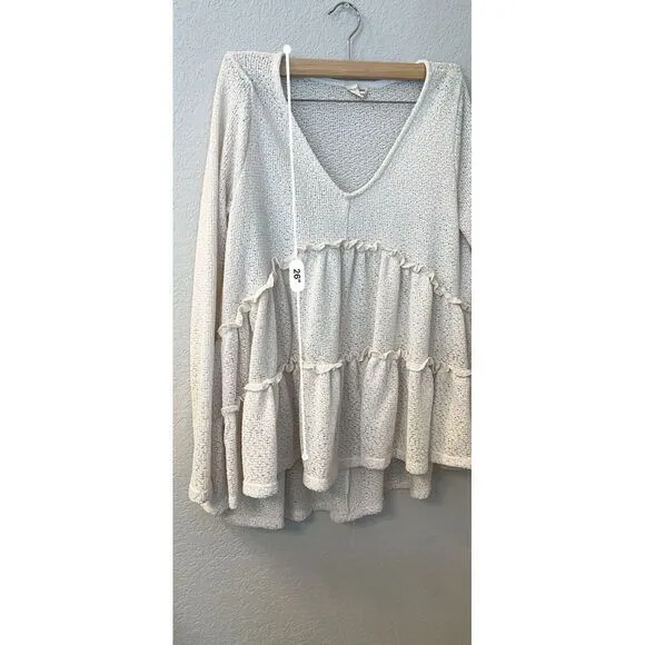 Peach‎ Love Chenille Frill Trim Babydoll Top M - Image 3