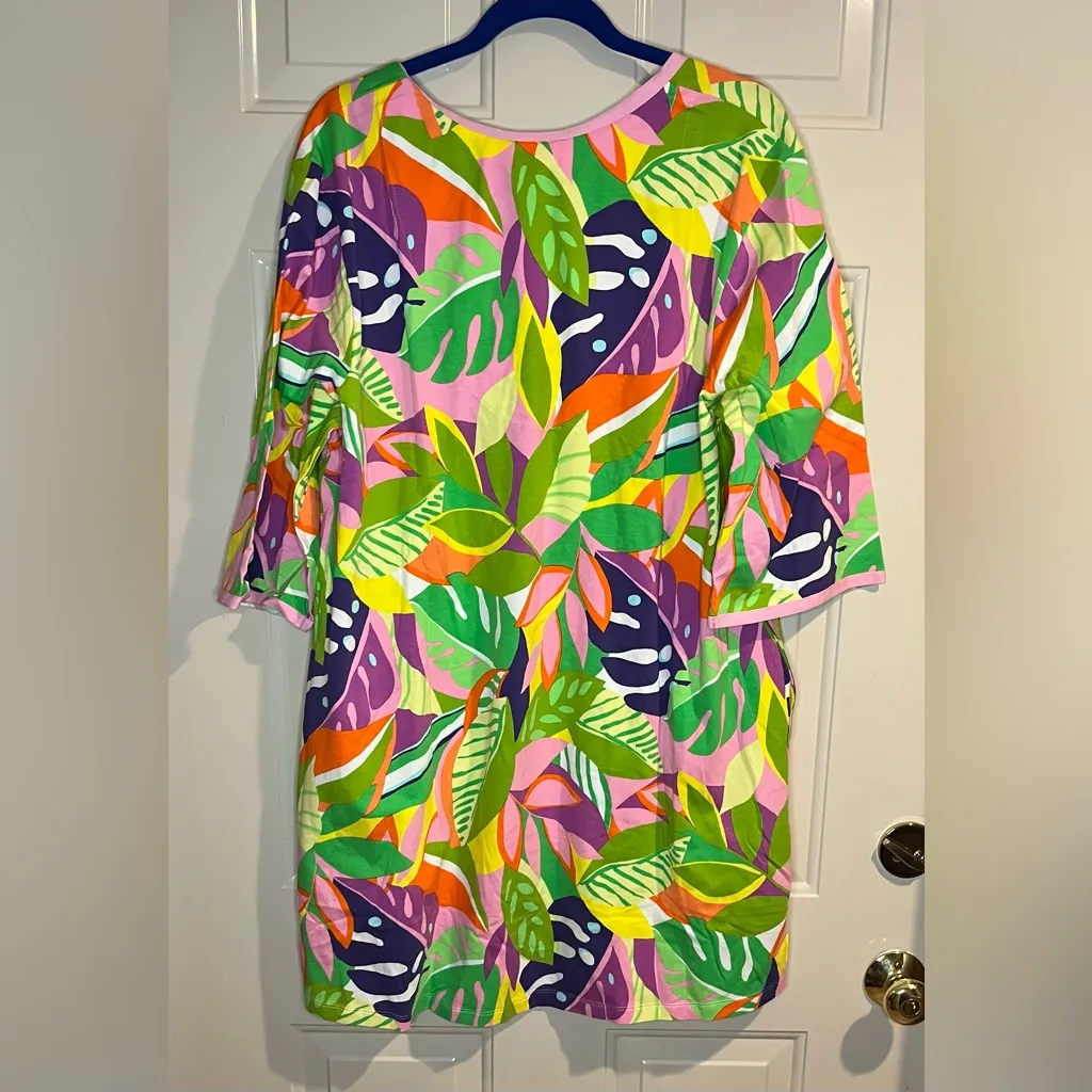 NWT Trina Turk PJ Caftan Dress Jungle Leaf Print Organic Cotton L/XL - Image 5