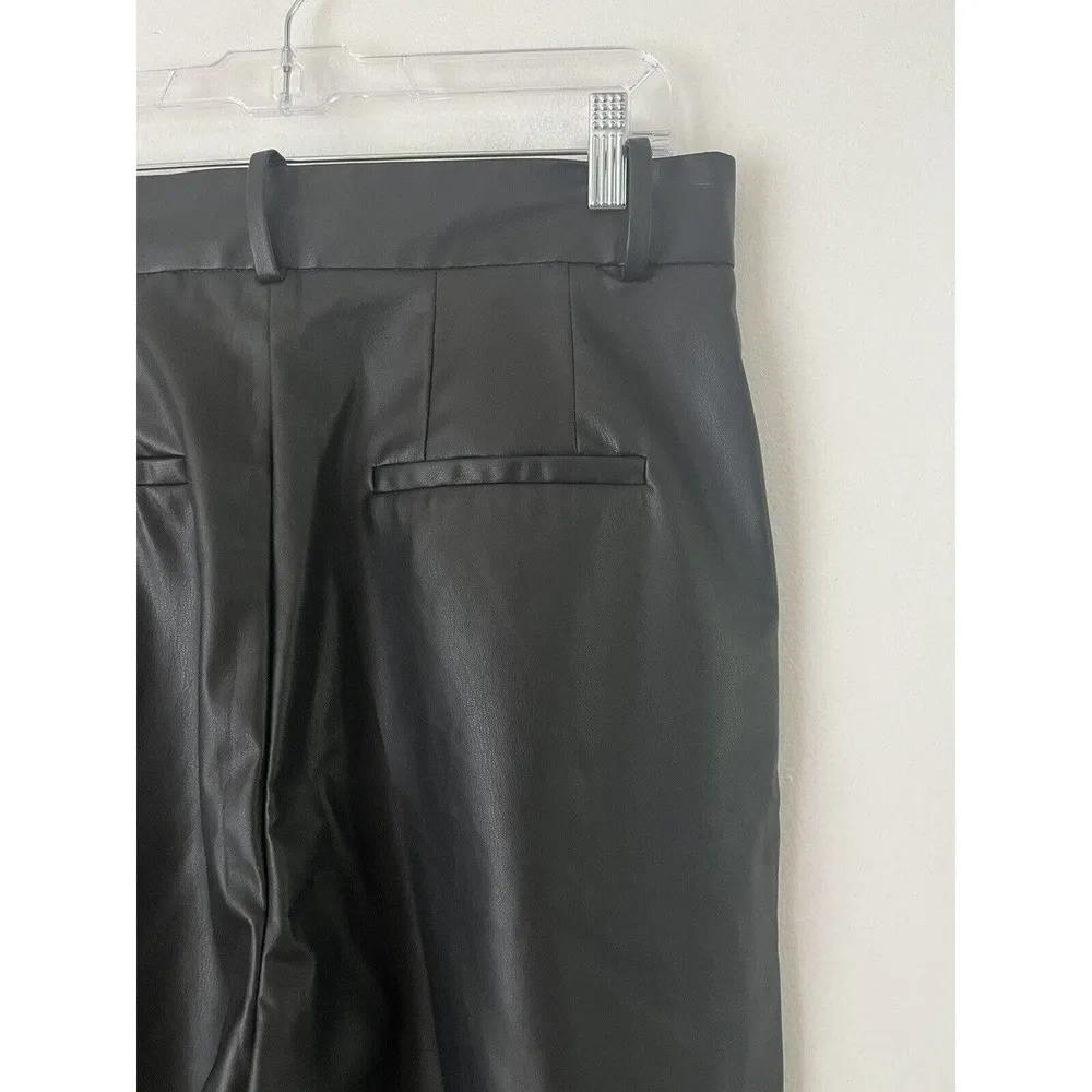 H&M Black High Waisted Vegan Faux Leather Straight Leg Pants Size 12 - Image 4