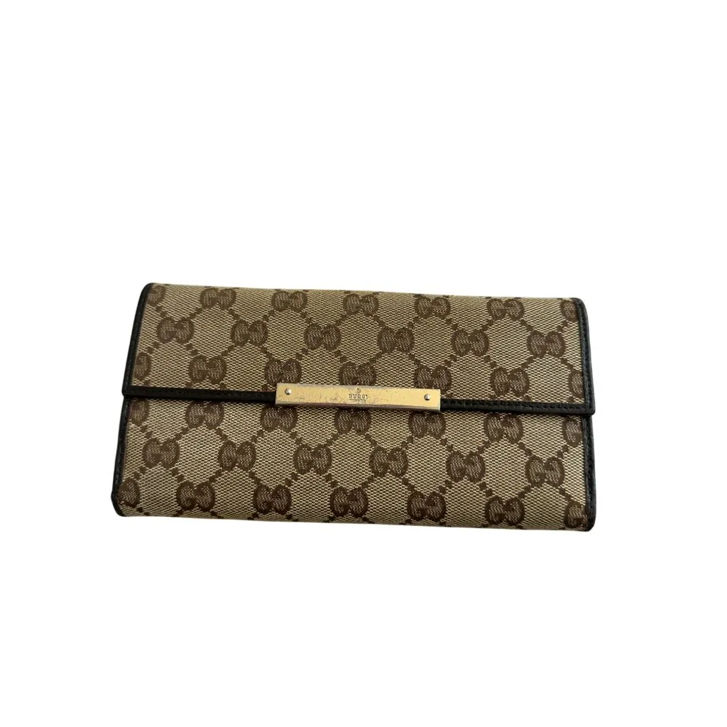 GUCCI Brown Leather Canvas Logo Long Wallet - Image 2