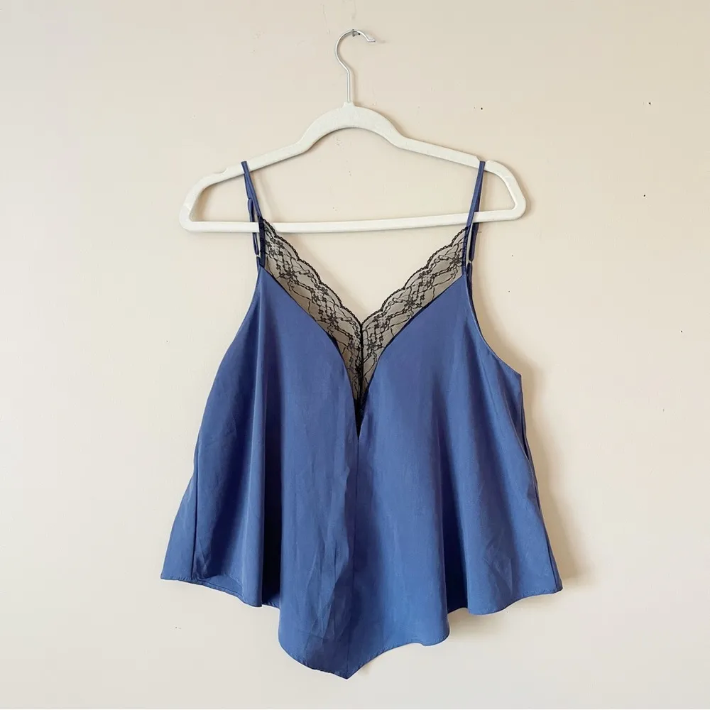 ZARA | Navy Blue Lace Lingerie Style Tank Top Sz L - Image 4