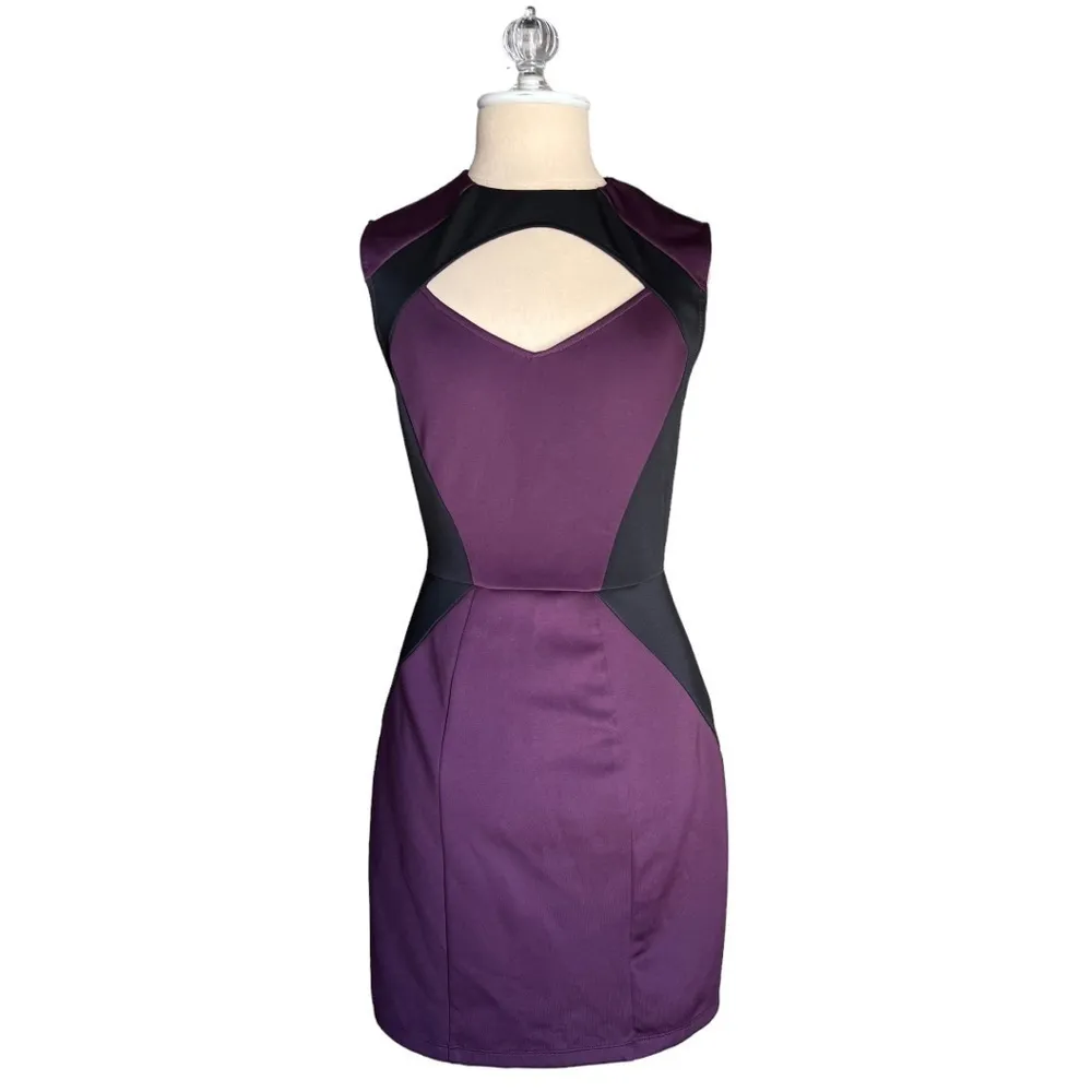 FOREVER 21 Purple Plum Black Colorblock V Neck Cutout Bodycon Sleeveless Small - Image 2