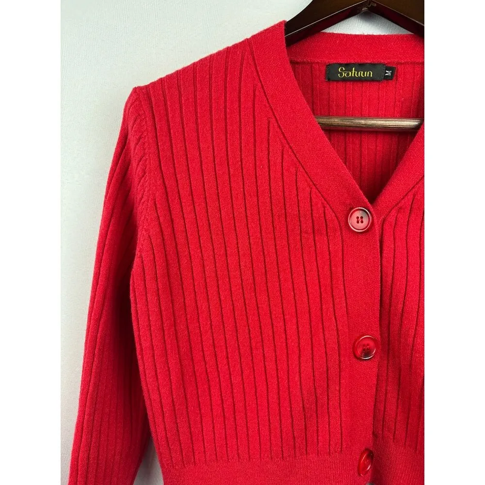 Women’s Satuun Medium Bright Red Cropped Cardigan - Image 2