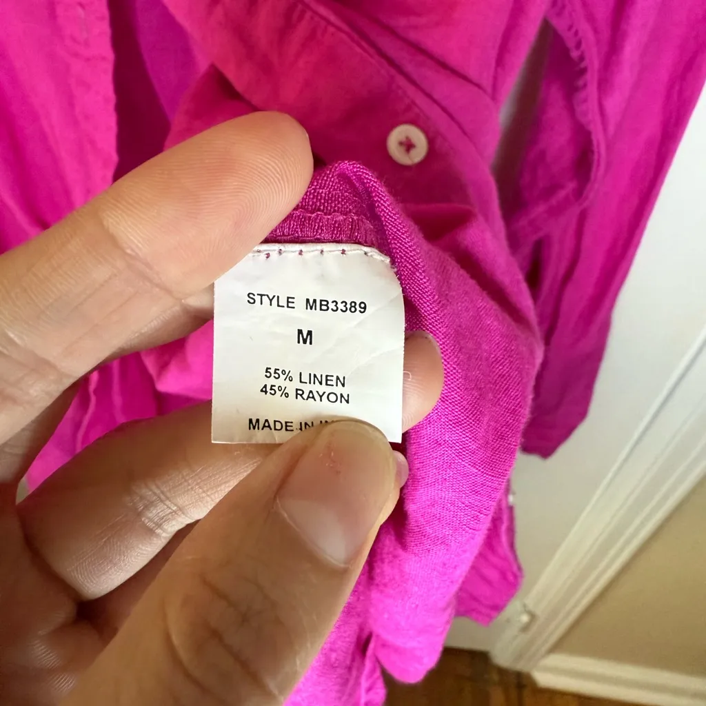 Monday swimwear linen Barcelona button down top size M Pink Size M - Image 3