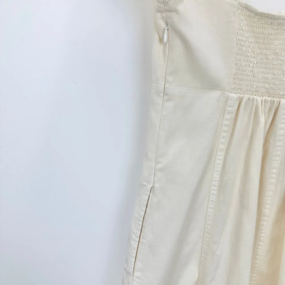 Free People Cheyenne Denim Mini Dress Ivory Puff Sleeve Pockets Coquette Small - Image 10