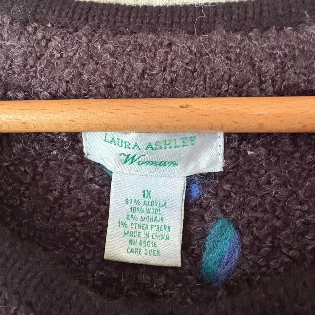 Laura Ashley  gray zig zag chunky knit mohair button front cardigan sweater 1X - Image 6