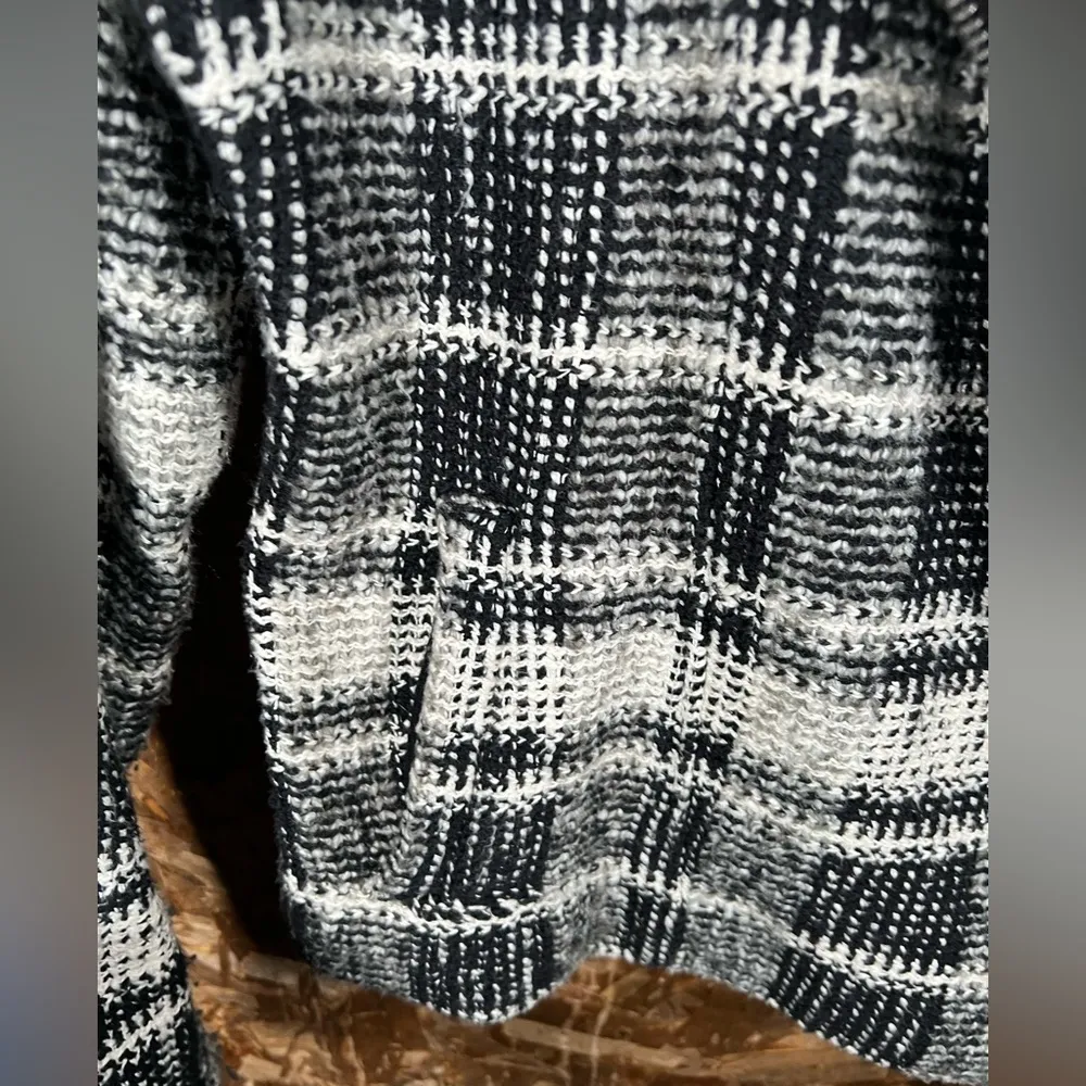 Black White Plaid Moto Knit Sweater Jacket Harper Womens Size Large - Image 9