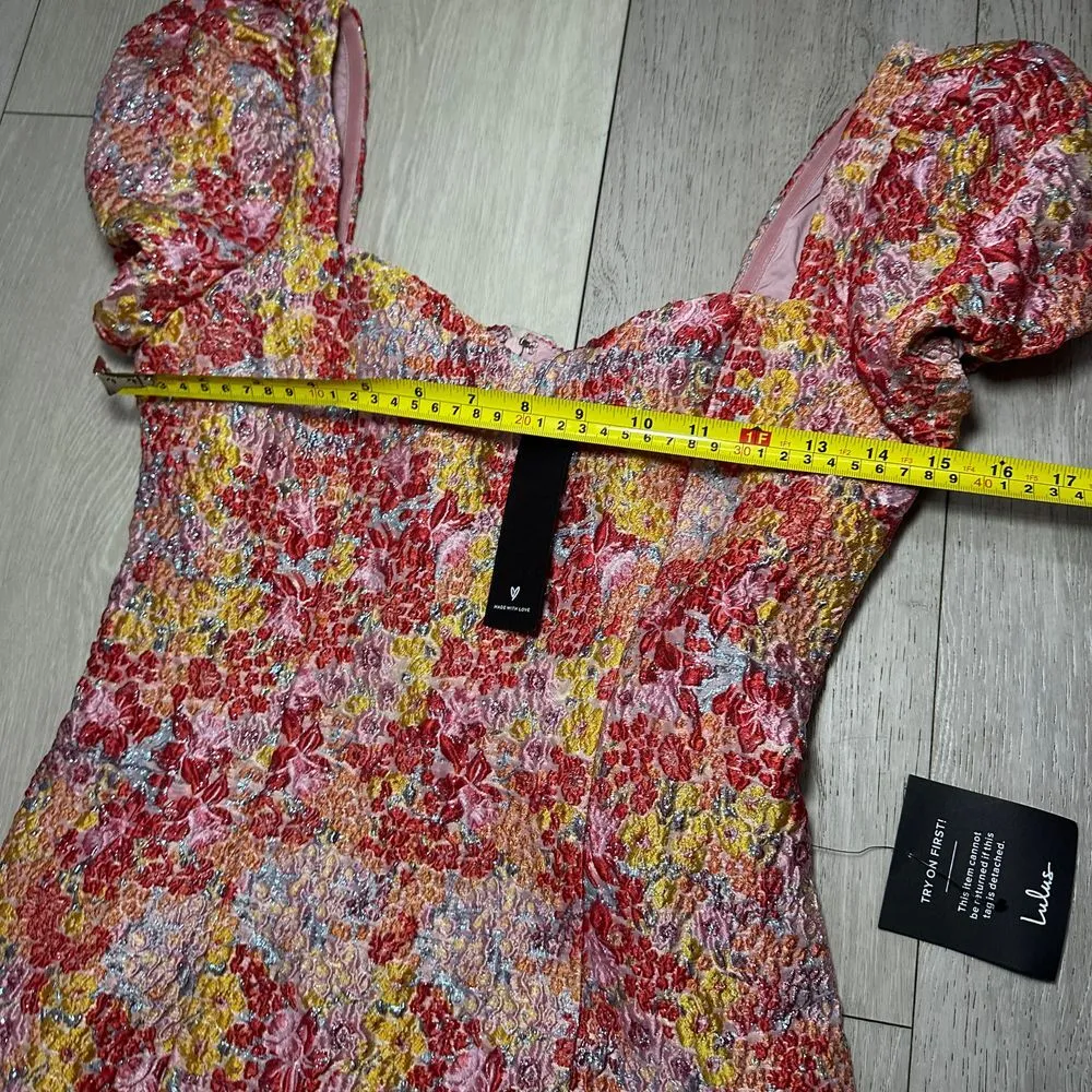 NWT Lulus floral jacquard mini vacation‎ going out dress colorful size small - Image 4