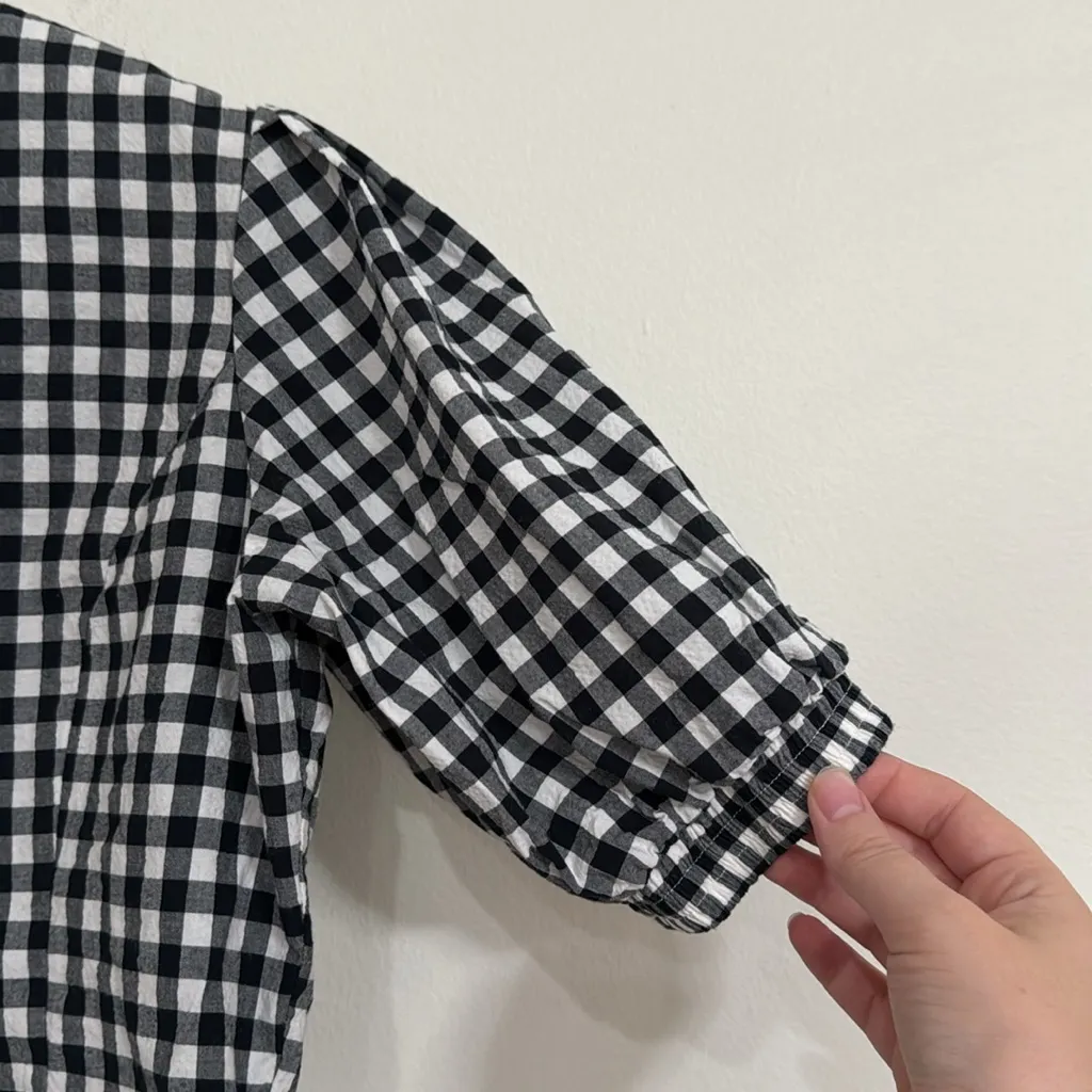 Obey Black/White Checkered Button Down Balloon Short Sleeve Crop Top Cotton sz M - Image 4