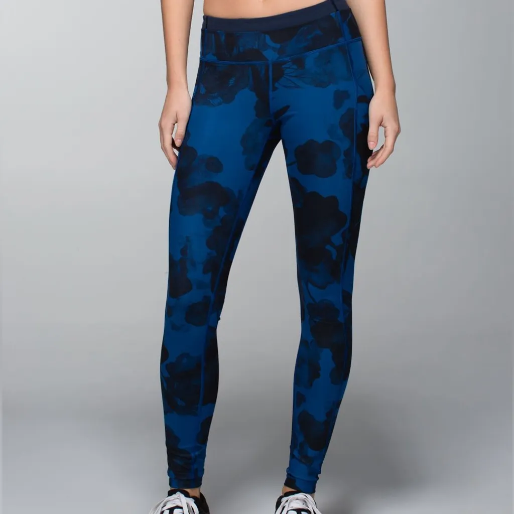 Lululemon Speed II Tights Inky Foilage Floral Print Blue Luxtreme Size 4 - Image 3