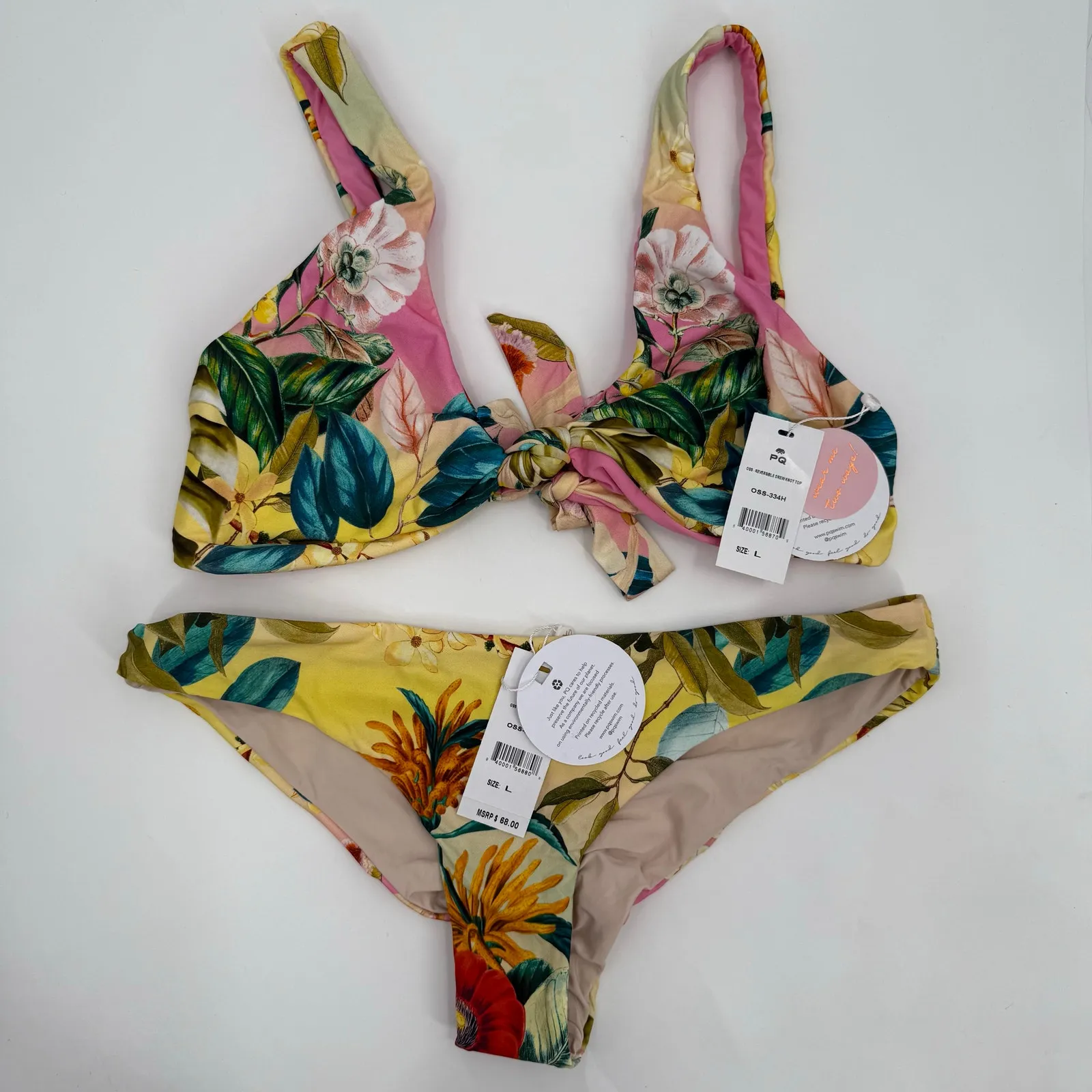 PQ SWIM PILYQ Bikini Set Size Large NWT Oasis Swim Floral Yellow Beach Travel - Image 13