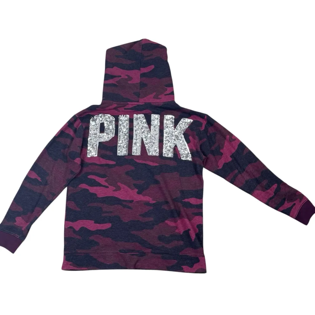PiNK Victoria’s Secret Red Camo Sequin Sherpa Hoodie Oversized Sweatshirt XS - Image 7