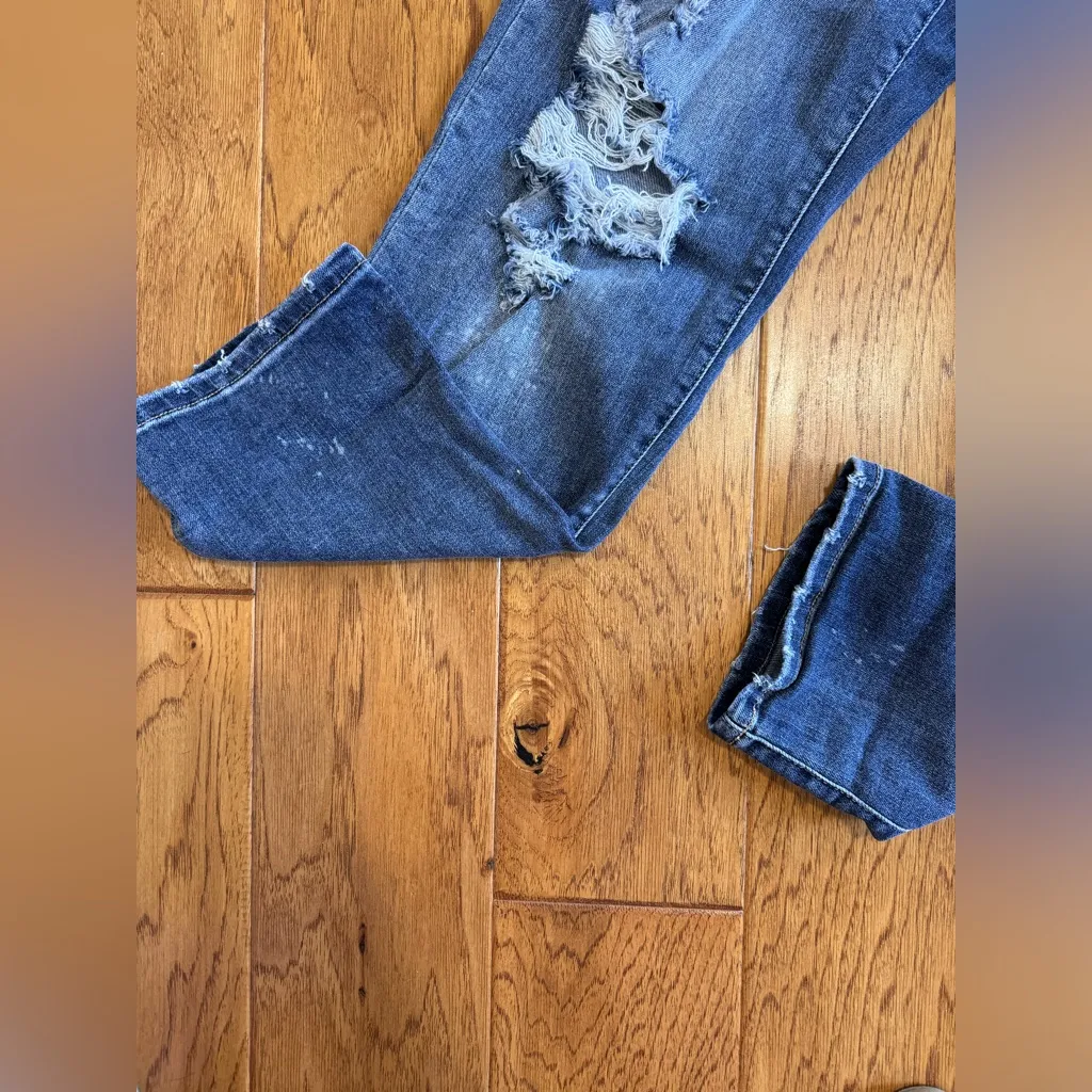 Judy Blue Jeans Womens 16 W Boyfriend Fit Distressed Denim Mid Rise Blue Stretch - Image 3