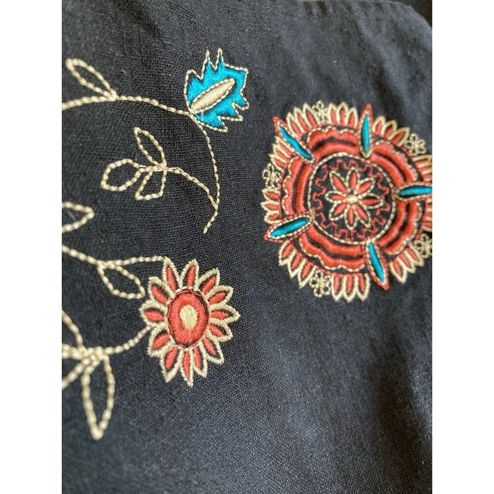 Vintage Carolina Colours Linen Tunic Black Embroidered Dress Size 12 Boho - Image 7