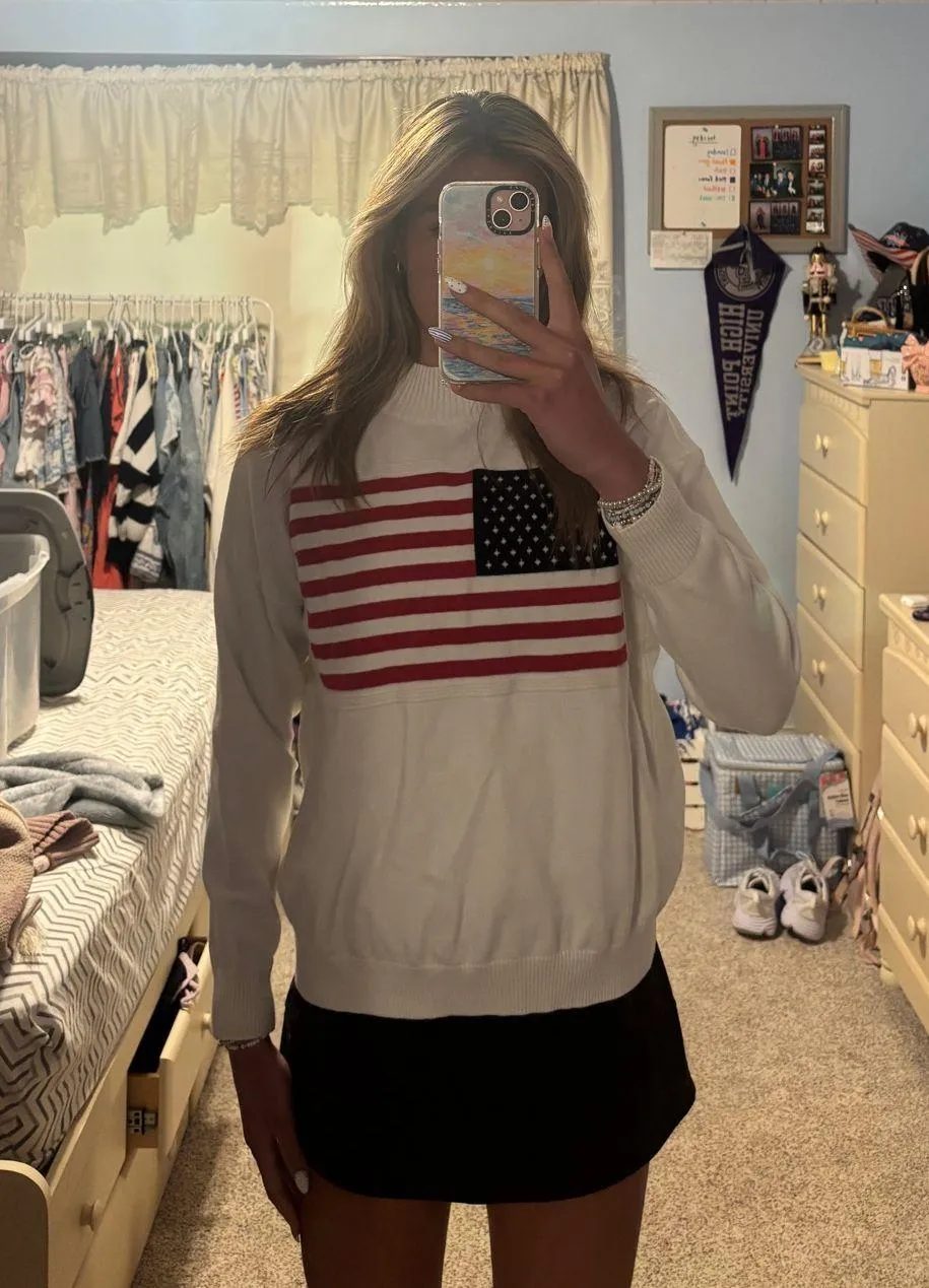Mock Neck American Flag Sweater White Size M - Image 2