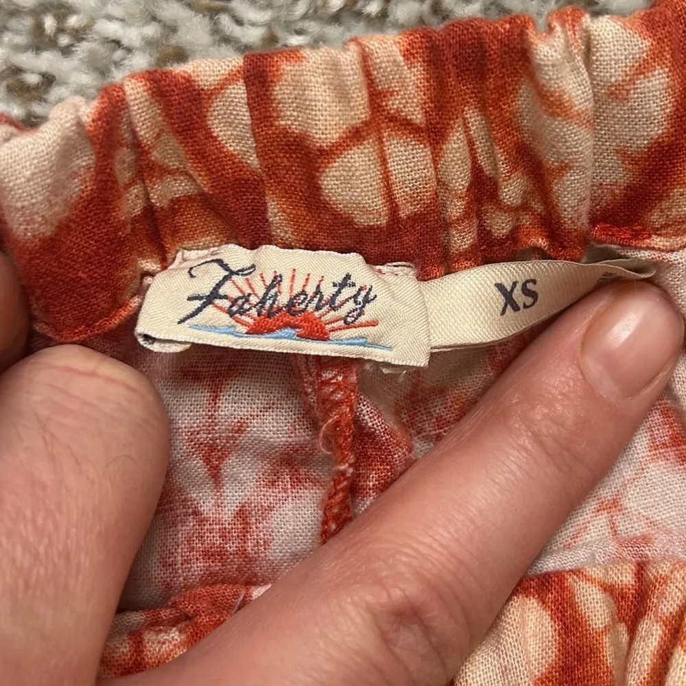 Faherty Orange Pacific Beach Linen Pants Patterned Summer Vacation Comfy XS - Image 3