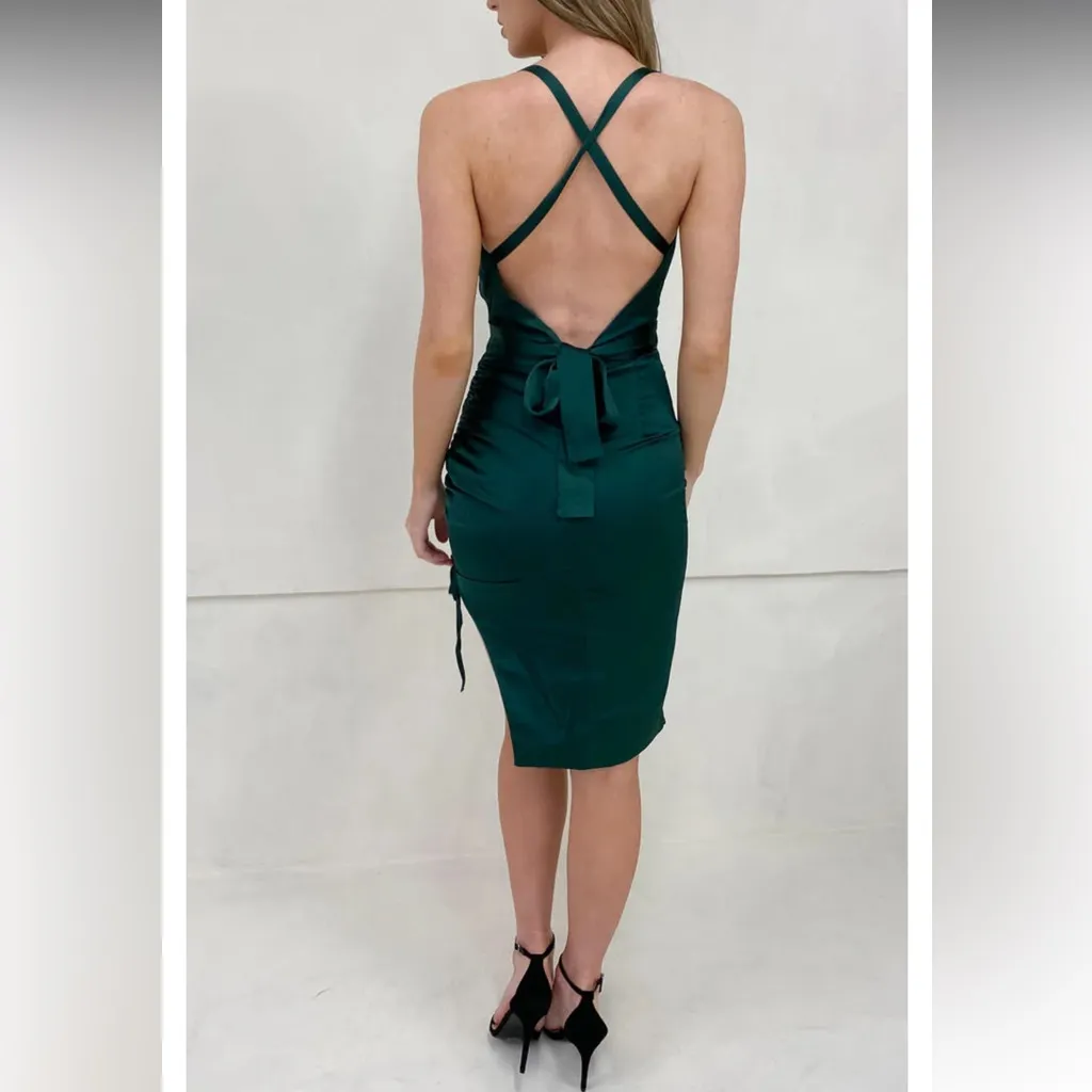 NEW Lavish Alice Wo Midi Emerald Green Satin Cross Back Cowl Neck dress sz 6 - Image 9