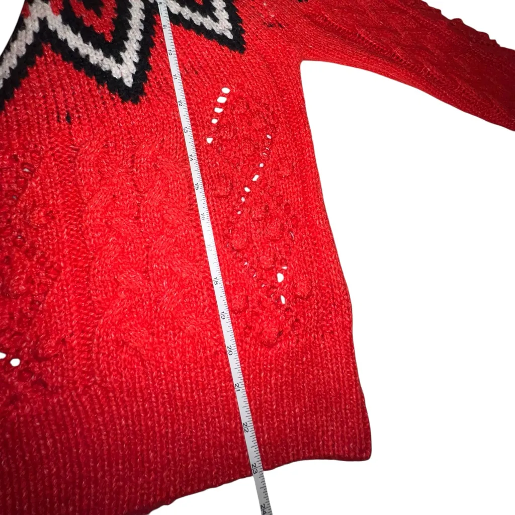 Lucky Brand brilliant red, black and white Fair Isle Women's Sweater SMALL - Image 9
