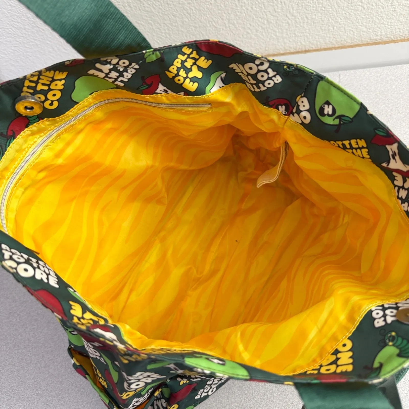 Harajuku Lovers Apple Bag Tote Green Multi Rotten to the Core Purse Nylon Handle - Image 5