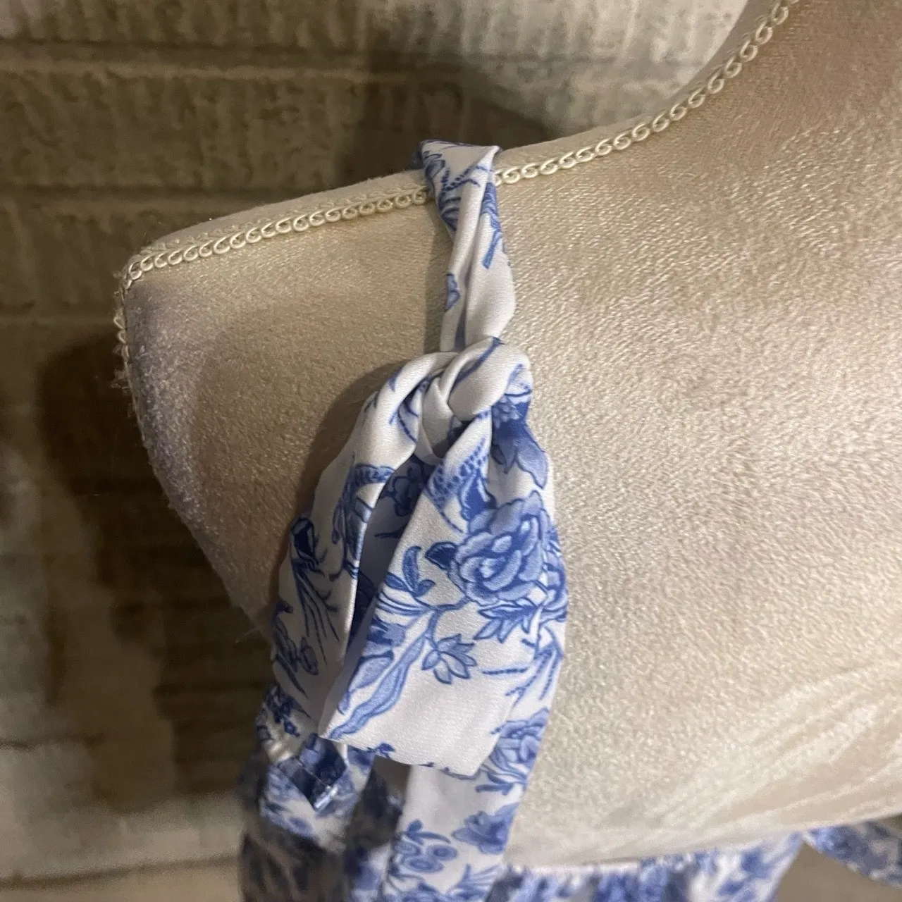 Pink Lily Blue White Floral Tie‎ Strap Tiered Flounce Tank Size Large - Image 4